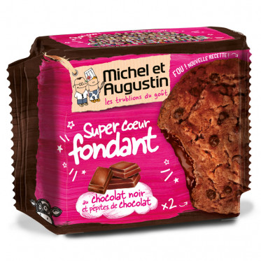 Super Cookies Coeur Fondant au Chocolat Noir et Pépites de Chocolat x2