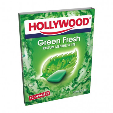 Chewing-gum Hollywood Menthe Verte Green Fresh - Lot de 14 étuis - 168 dragées