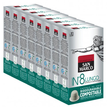 Capsules Nespresso compatible - biodégradable et compostable - N°8 Lungo - San Marco - 10 capsules