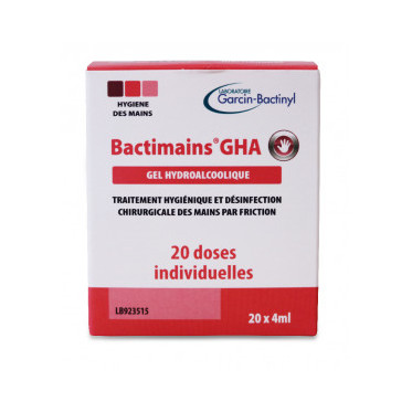 Gel hydroalcoolique Bactimains en doses individuelles EN14476 - 20 sachets