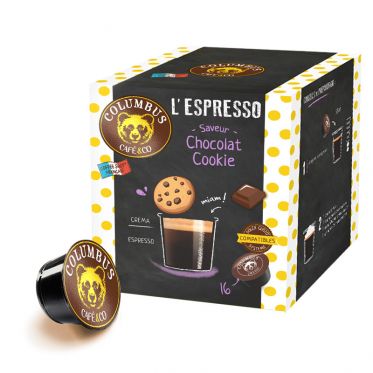Capsule Dolce Gusto Compatible Café Espresso Saveur Choco Cookies - Columbus Café - 16 capsules