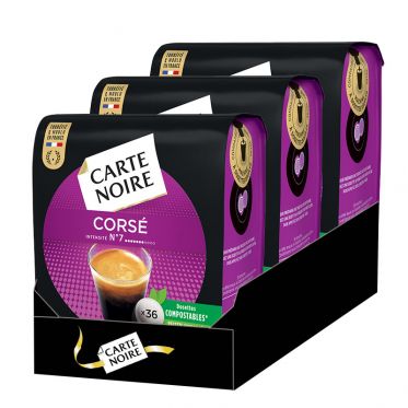 Dosette Senseo compatible Café Carte Noire n°6 Café Corsé - 3 paquets - 108 dosettes