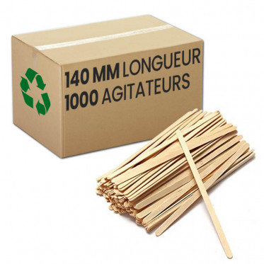 Touillettes (spatules) en Bois Biodégradable 140 mm par 10000