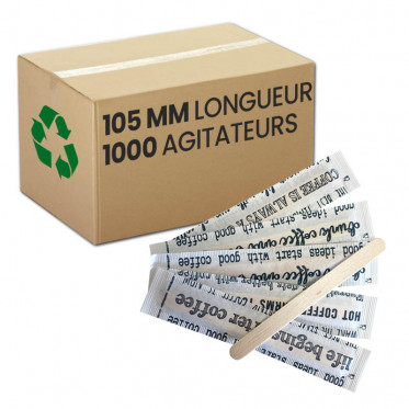 1000 Touillettes En Bois Naturel - 11 Cm - Agitateurs Café, Thé - Boîte Distributrice Pratique