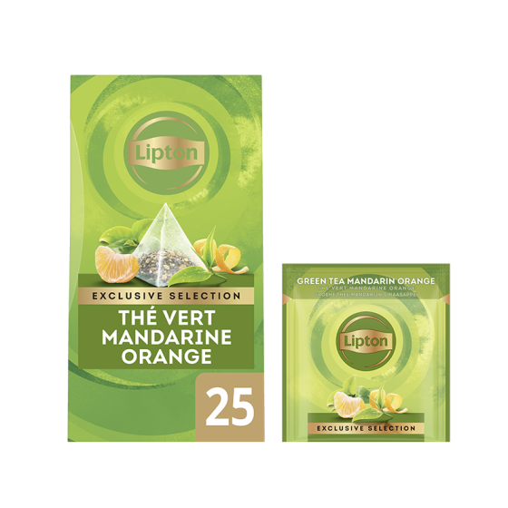 Thé Vert Lipton Exclusive Sélection Mandarine Orange - 25 sachets pyramide