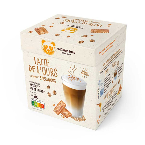 Capsule Dolce Gusto Compatible Columbus Café Latte de l'Ours Saveur Spéculoos - 6 boissons