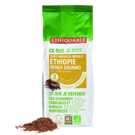Café Moulu Bio Éthiquable Moka Éthiopie - 2 paquets - 500 gr