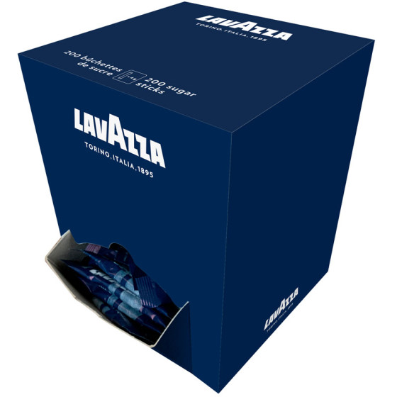 Sucre blanc Lavazza - Boîte distributrice bleue 200 bûchettes