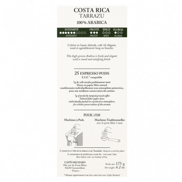 Dosette ESE Cafés Richard Costa Rica Tarrazu - 3 boites - 75 dosettes emballées individuellement