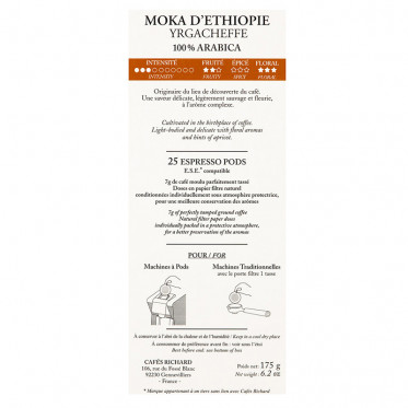 Dosette ESE Cafés Richard Moka Ethiopie Yrgacheffe - 3 boites - 75 dosettes emballées individuellement