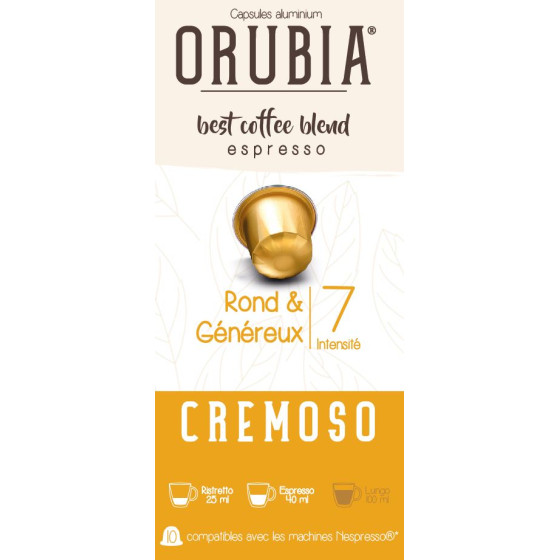 Capsule Nespresso Compatible Café Orubia Cremoso 100% Arabica Intensité 7 - 10 capsules