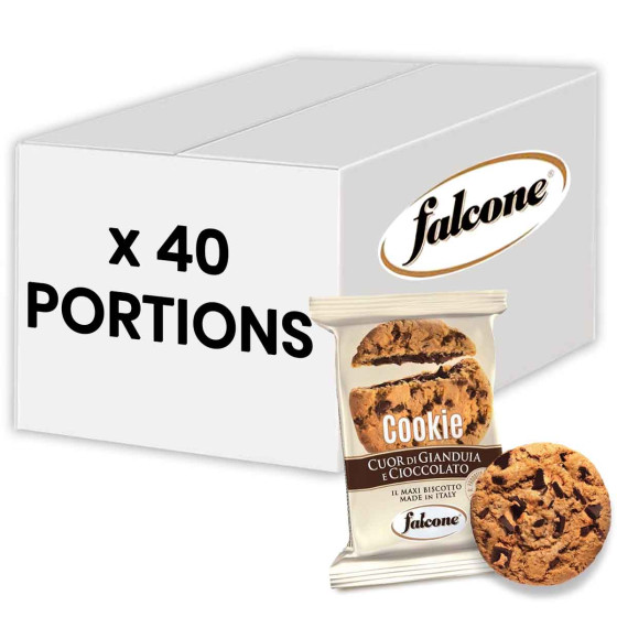 Maxi Cookie Coeur fondant Falcone Gianduja et Chocolat Lait - Carton de 40 cookies