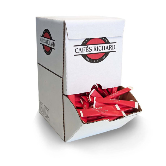 Sucre Blanc Cafés Richard - Boîte distributrice 750 bûchettes rouges