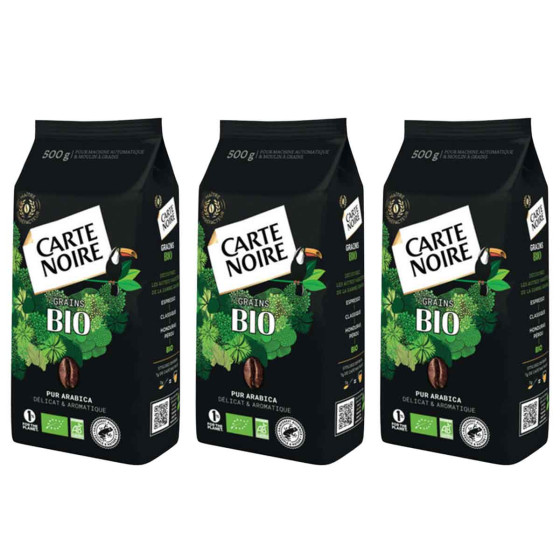 Café en Grains Bio Carte Noire - 3 paquets - 1,5 Kg