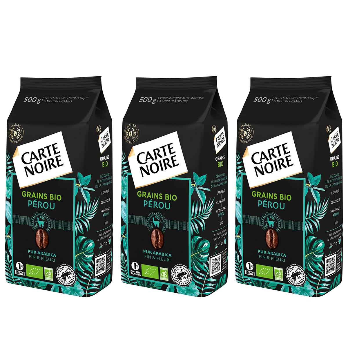 Café en grains 100% arabica Bio. - Carte Noire Grains - 500 g