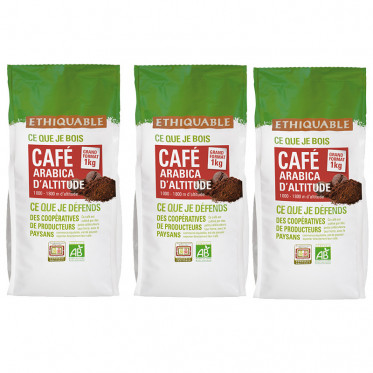 Café en Grains Bio Éthiquable Congo - 3 paquets - 3 Kg