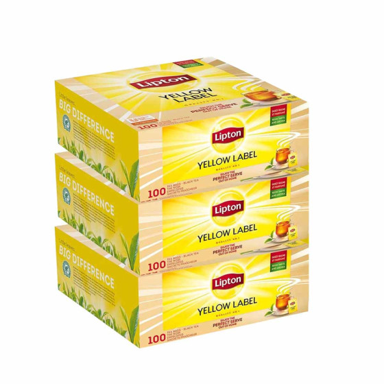Coffret de Thé Noir Lipton Yellow Label Tea - 3 coffrets - 300 sachets