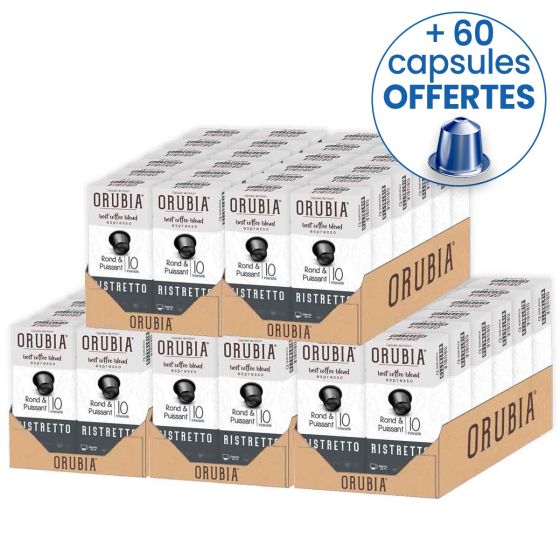 Capsule Nespresso Compatible Café Orubia Ristretto 100% Arabica Intensité 10 - 600 capsules + 60 capsules Offertes