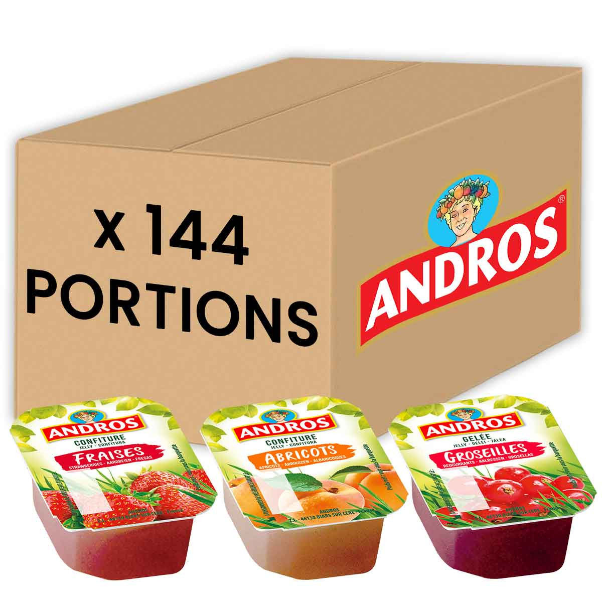 Confiture et Gelée Andros Assortiment 3 Parfums 20 gr - 144 barquettes