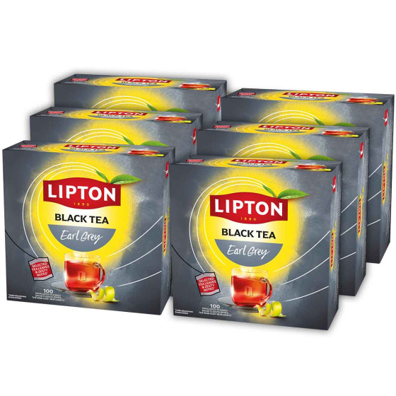 LIPTON Coffret de Th&eacute; Noir Earl Grey  - 6 coffrets - 600 sachets 