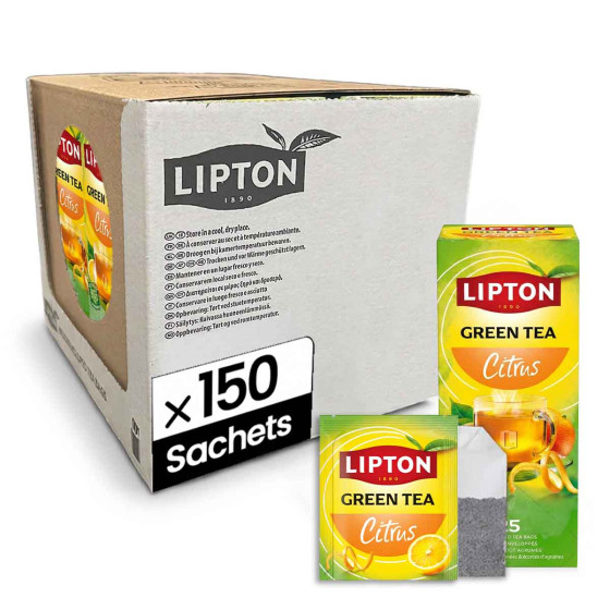 LIPTON Th&eacute; Vert  Agrumes - 6 boites - 150 sachets 